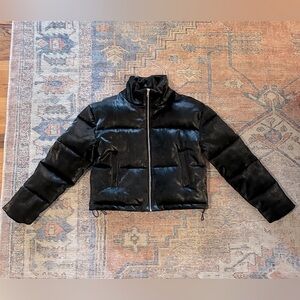 NWOT 7 For All Mankind Black Faux Leather Puffer Jacket, Size XS